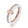AENINE Fashion Black/White Ceramic Crystal Wedding Rings Jewelry For Women Girls Rose Gold Stainless Steel Bohemia Ring AR18054