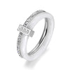 AENINE Fashion Black/White Ceramic Crystal Wedding Rings Jewelry For Women Girls Rose Gold Stainless Steel Bohemia Ring AR18054