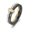 AENINE Fashion Black/White Ceramic Crystal Wedding Rings Jewelry For Women Girls Rose Gold Stainless Steel Bohemia Ring AR18054