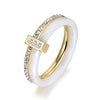 AENINE Fashion Black/White Ceramic Crystal Wedding Rings Jewelry For Women Girls Rose Gold Stainless Steel Bohemia Ring AR18054