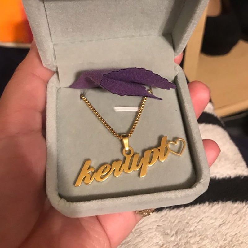 Gold Box Chain Custom Jewelry Personalized Name Pendant Necklace Handmade Cursive Nameplate Choker Women Men Bijoux BFF Gift