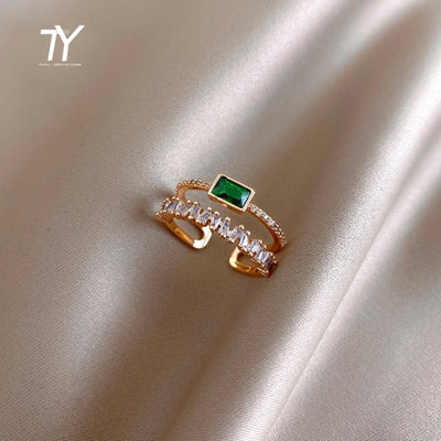 Luxury Zircon Gold Double Student Opening Rings For Woman 2021 New Fashion Gothic Finger Jewelry Wedding Party Girl's Sexy Ring