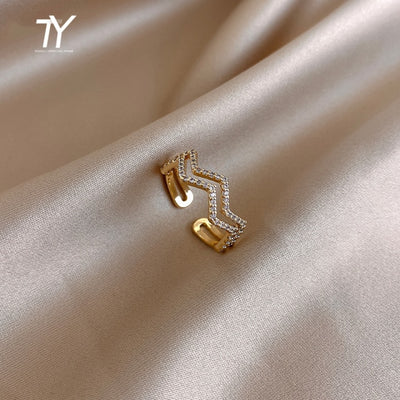 Luxury Zircon Gold Double Student Opening Rings For Woman 2021 New Fashion Gothic Finger Jewelry Wedding Party Girl's Sexy Ring