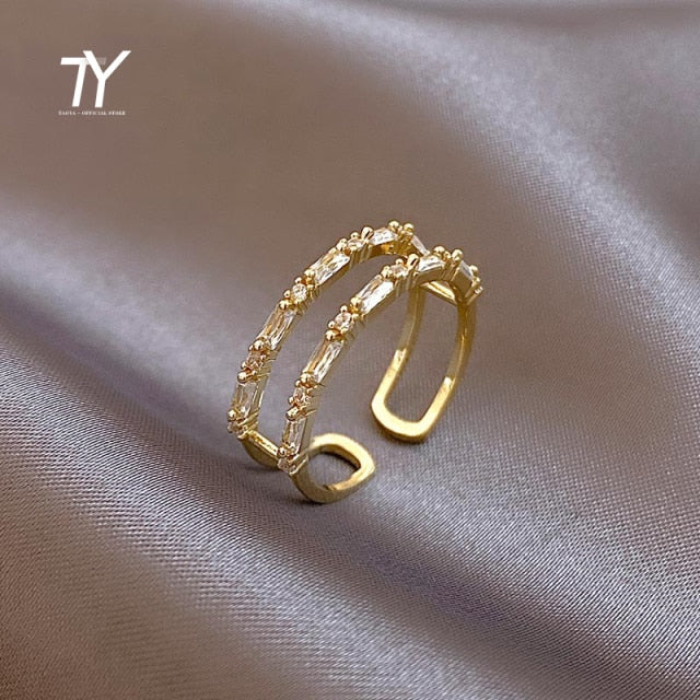 Luxury Zircon Gold Double Student Opening Rings For Woman 2021 New Fashion Gothic Finger Jewelry Wedding Party Girl's Sexy Ring