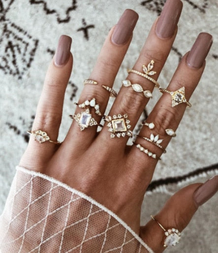 Moon Star Matching Rings for Women Anillos Mujer Gold Ring Set Bagues Girls Anillo Bohemian Jewellery Slytherin Accessories