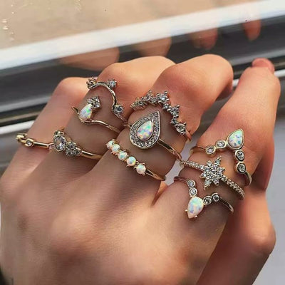 Moon Star Matching Rings for Women Anillos Mujer Gold Ring Set Bagues Girls Anillo Bohemian Jewellery Slytherin Accessories