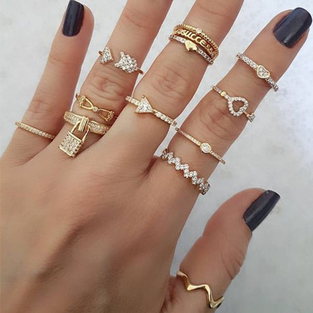 Moon Star Matching Rings for Women Anillos Mujer Gold Ring Set Bagues Girls Anillo Bohemian Jewellery Slytherin Accessories