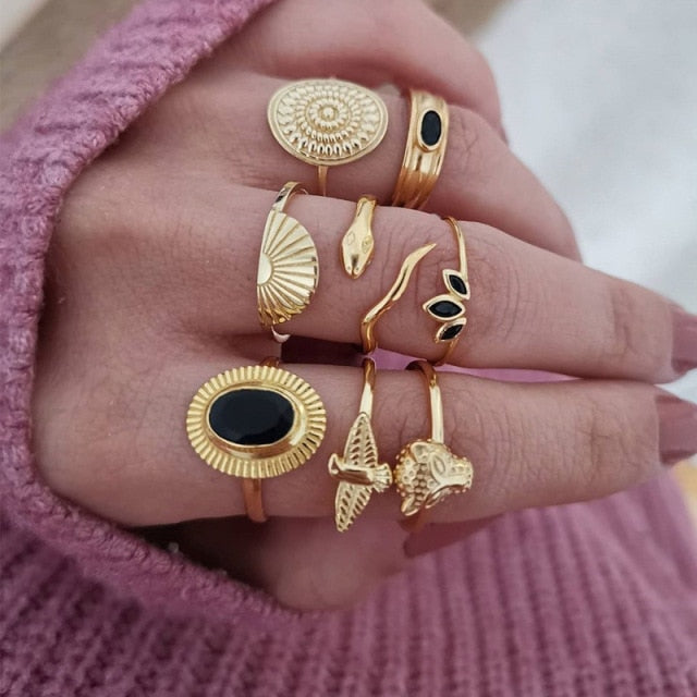Moon Star Matching Rings for Women Anillos Mujer Gold Ring Set Bagues Girls Anillo Bohemian Jewellery Slytherin Accessories