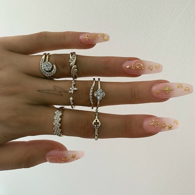 Moon Star Matching Rings for Women Anillos Mujer Gold Ring Set Bagues Girls Anillo Bohemian Jewellery Slytherin Accessories