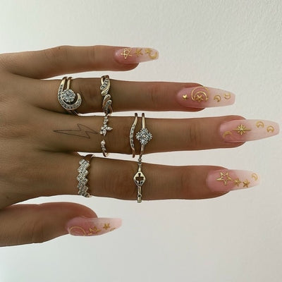Moon Star Matching Rings for Women Anillos Mujer Gold Ring Set Bagues Girls Anillo Bohemian Jewellery Slytherin Accessories