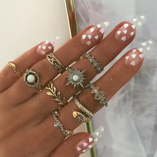 Moon Star Matching Rings for Women Anillos Mujer Gold Ring Set Bagues Girls Anillo Bohemian Jewellery Slytherin Accessories