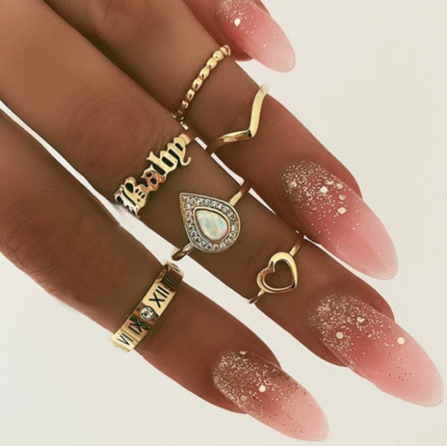 Moon Star Matching Rings for Women Anillos Mujer Gold Ring Set Bagues Girls Anillo Bohemian Jewellery Slytherin Accessories