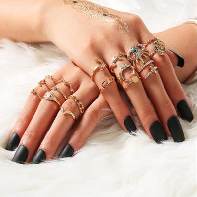 Moon Star Matching Rings for Women Anillos Mujer Gold Ring Set Bagues Girls Anillo Bohemian Jewellery Slytherin Accessories