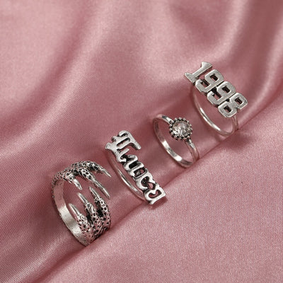 6Pcs Vintage Gothic Butterfly Angle Flower Multi Element Ring Set For Women Men Retro Personality Finger Ring Gifts