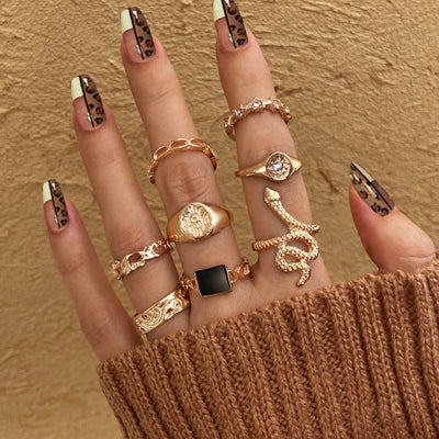 6Pcs Vintage Gothic Butterfly Angle Flower Multi Element Ring Set For Women Men Retro Personality Finger Ring Gifts
