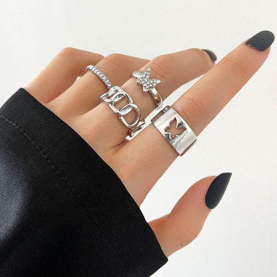 6Pcs Vintage Gothic Butterfly Angle Flower Multi Element Ring Set For Women Men Retro Personality Finger Ring Gifts