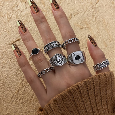 6Pcs Vintage Gothic Butterfly Angle Flower Multi Element Ring Set For Women Men Retro Personality Finger Ring Gifts