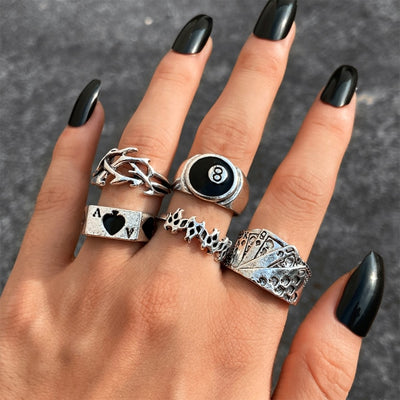 6Pcs Vintage Gothic Butterfly Angle Flower Multi Element Ring Set For Women Men Retro Personality Finger Ring Gifts
