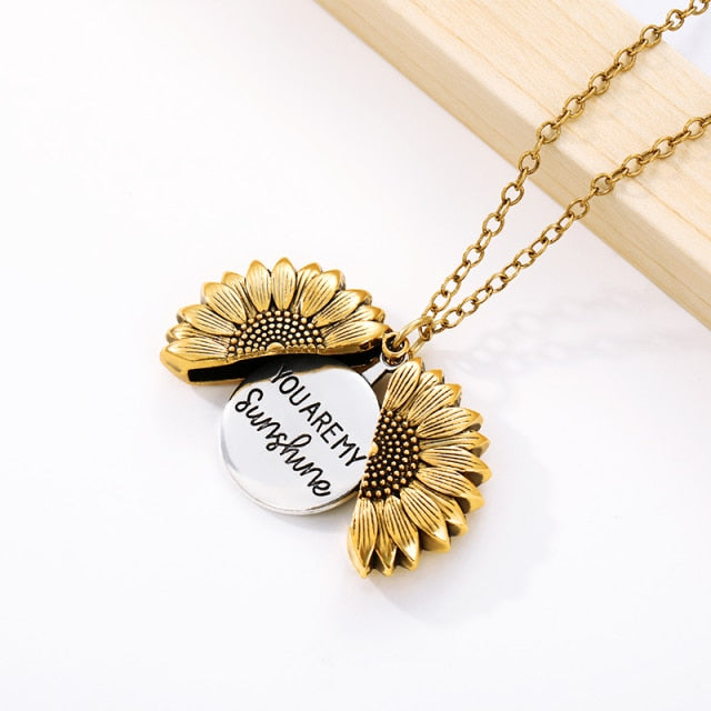 You Are My Sunshine Open Locket Sunflower Pendant Necklace  Boho Jewelry Friendship Gifts Bff Letter Necklace Collier