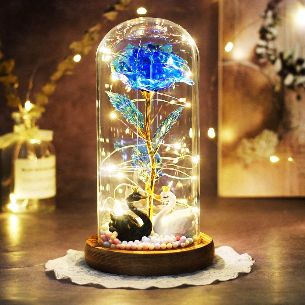 Artificial Eternal The Beast Beauty Rose Eternelle Flower In Glass Dome LED Christmas Mother's Birthday Valentines Day Gift