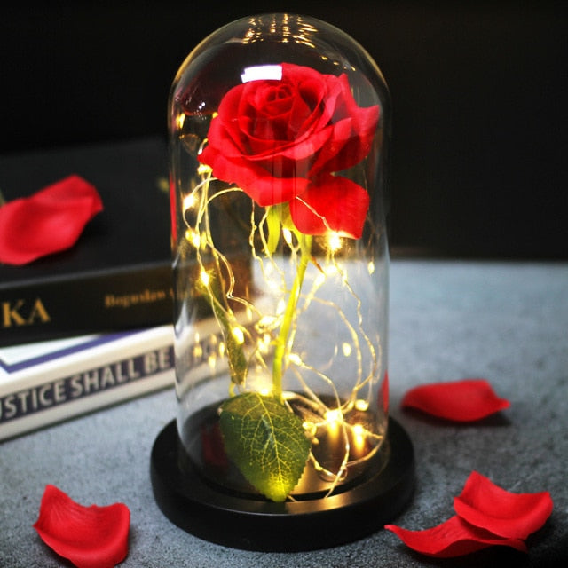 Artificial Eternal The Beast Beauty Rose Eternelle Flower In Glass Dome LED Christmas Mother's Birthday Valentines Day Gift