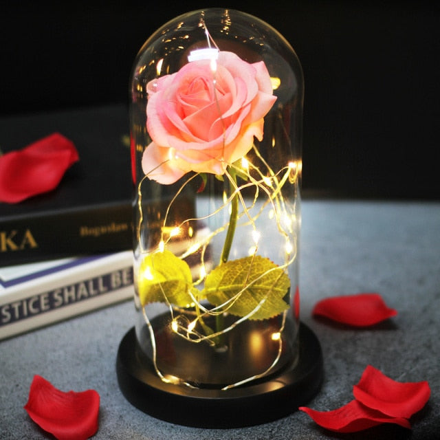Artificial Eternal The Beast Beauty Rose Eternelle Flower In Glass Dome LED Christmas Mother's Birthday Valentines Day Gift