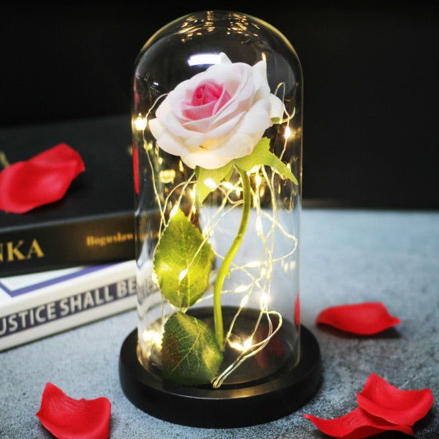 Artificial Eternal The Beast Beauty Rose Eternelle Flower In Glass Dome LED Christmas Mother's Birthday Valentines Day Gift