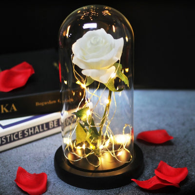 Artificial Eternal The Beast Beauty Rose Eternelle Flower In Glass Dome LED Christmas Mother&#39;s Birthday Valentines Day Gift
