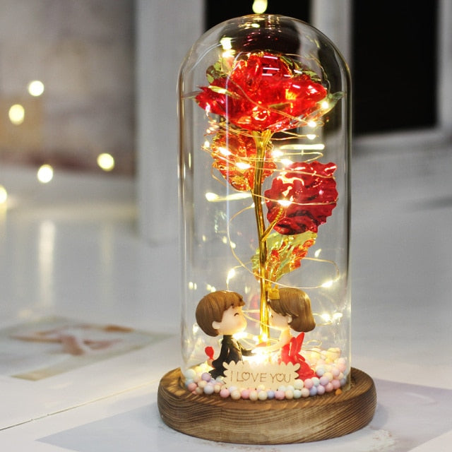 Artificial Eternal The Beast Beauty Rose Eternelle Flower In Glass Dome LED Christmas Mother's Birthday Valentines Day Gift