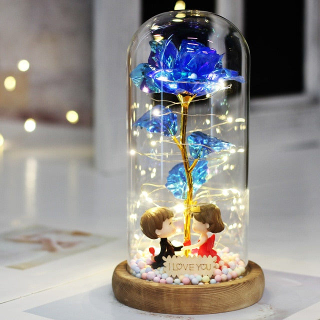 Artificial Eternal The Beast Beauty Rose Eternelle Flower In Glass Dome LED Christmas Mother's Birthday Valentines Day Gift