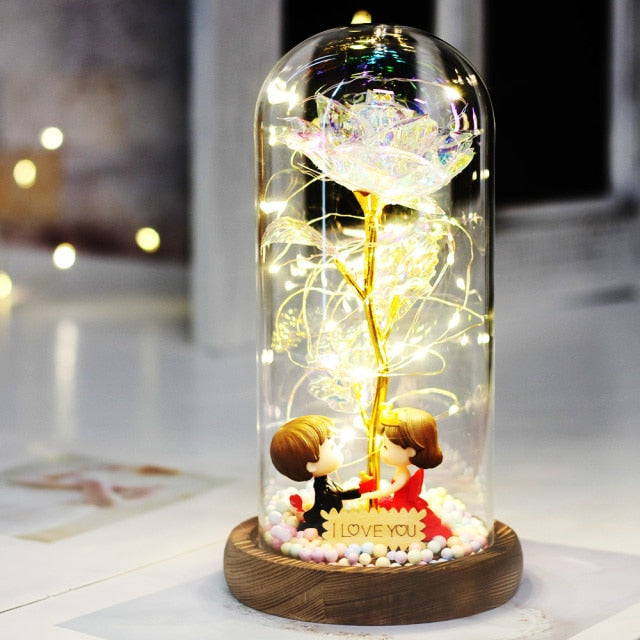 Artificial Eternal The Beast Beauty Rose Eternelle Flower In Glass Dome LED Christmas Mother's Birthday Valentines Day Gift