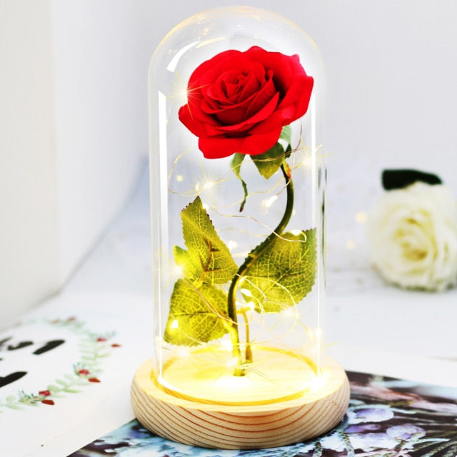 Artificial Eternal The Beast Beauty Rose Eternelle Flower In Glass Dome LED Christmas Mother's Birthday Valentines Day Gift
