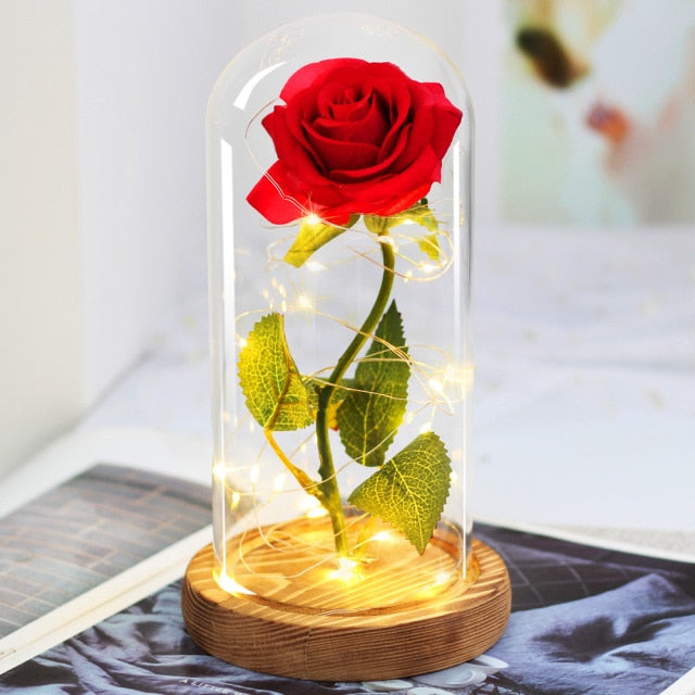 Artificial Eternal The Beast Beauty Rose Eternelle Flower In Glass Dome LED Christmas Mother's Birthday Valentines Day Gift