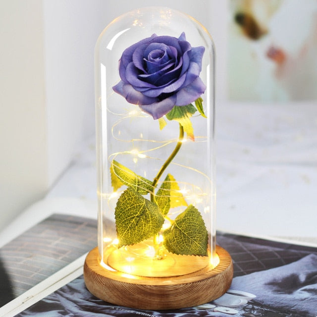 Artificial Eternal The Beast Beauty Rose Eternelle Flower In Glass Dome LED Christmas Mother's Birthday Valentines Day Gift