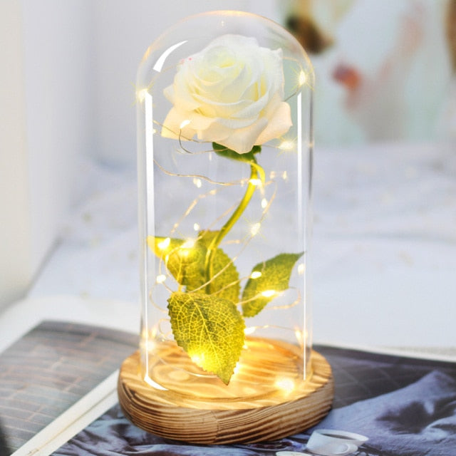 Artificial Eternal The Beast Beauty Rose Eternelle Flower In Glass Dome LED Christmas Mother's Birthday Valentines Day Gift