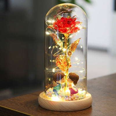 Artificial Eternal The Beast Beauty Rose Eternelle Flower In Glass Dome LED Christmas Mother&#39;s Birthday Valentines Day Gift