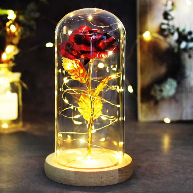 Artificial Eternal The Beast Beauty Rose Eternelle Flower In Glass Dome LED Christmas Mother's Birthday Valentines Day Gift