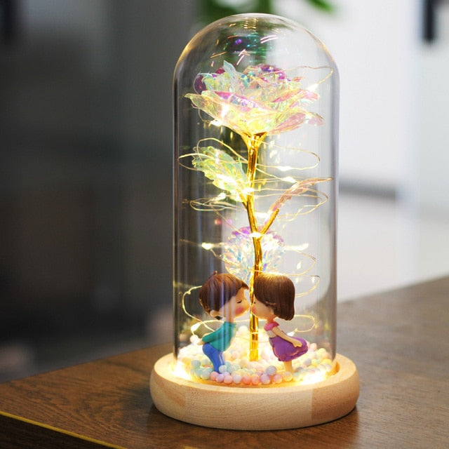 Artificial Eternal The Beast Beauty Rose Eternelle Flower In Glass Dome LED Christmas Mother's Birthday Valentines Day Gift
