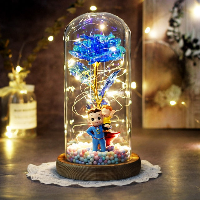 Artificial Eternal The Beast Beauty Rose Eternelle Flower In Glass Dome LED Christmas Mother's Birthday Valentines Day Gift