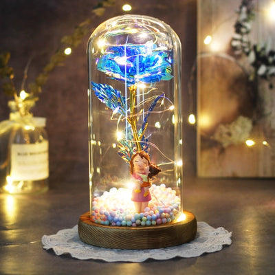 Artificial Eternal The Beast Beauty Rose Eternelle Flower In Glass Dome LED Christmas Mother&#39;s Birthday Valentines Day Gift