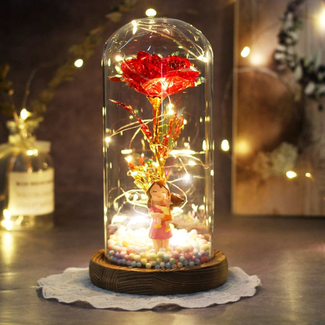Artificial Eternal The Beast Beauty Rose Eternelle Flower In Glass Dome LED Christmas Mother's Birthday Valentines Day Gift