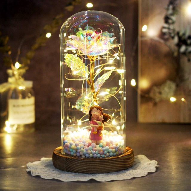 Artificial Eternal The Beast Beauty Rose Eternelle Flower In Glass Dome LED Christmas Mother's Birthday Valentines Day Gift