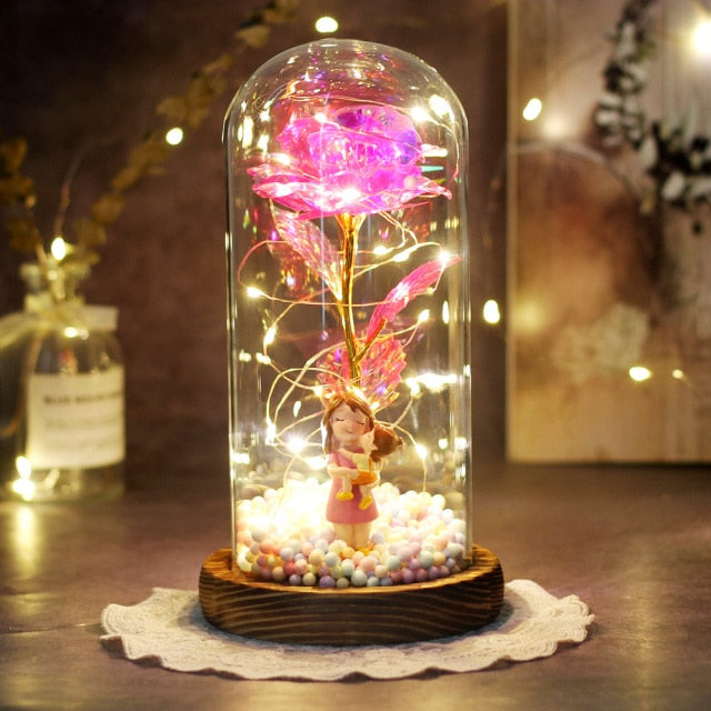 Artificial Eternal The Beast Beauty Rose Eternelle Flower In Glass Dome LED Christmas Mother's Birthday Valentines Day Gift