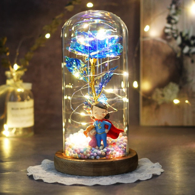 Artificial Eternal The Beast Beauty Rose Eternelle Flower In Glass Dome LED Christmas Mother's Birthday Valentines Day Gift