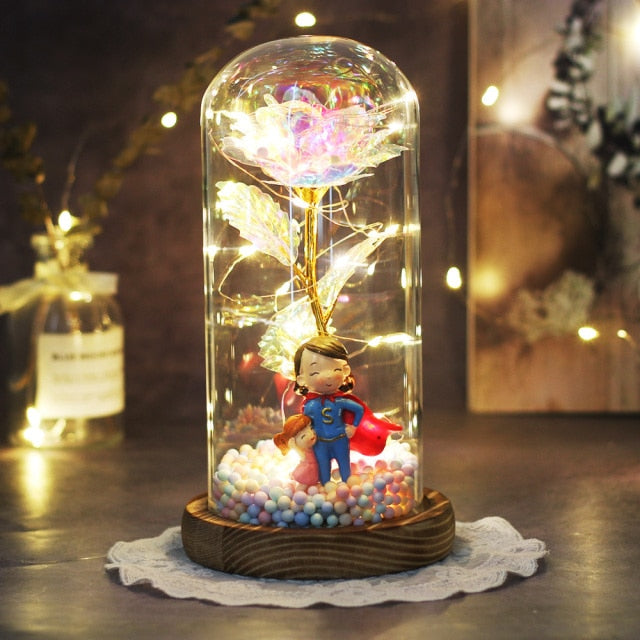 Artificial Eternal The Beast Beauty Rose Eternelle Flower In Glass Dome LED Christmas Mother's Birthday Valentines Day Gift