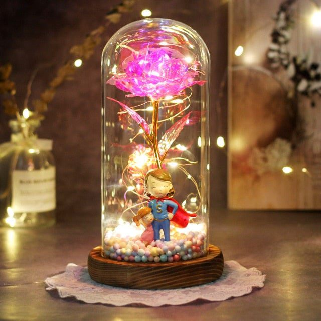 Artificial Eternal The Beast Beauty Rose Eternelle Flower In Glass Dome LED Christmas Mother's Birthday Valentines Day Gift