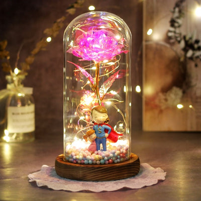 Artificial Eternal The Beast Beauty Rose Eternelle Flower In Glass Dome LED Christmas Mother&#39;s Birthday Valentines Day Gift