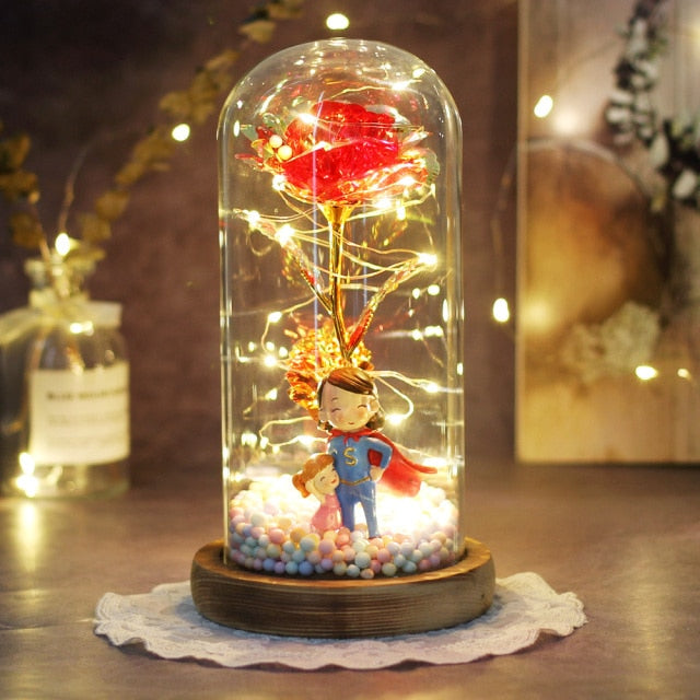 Artificial Eternal The Beast Beauty Rose Eternelle Flower In Glass Dome LED Christmas Mother's Birthday Valentines Day Gift