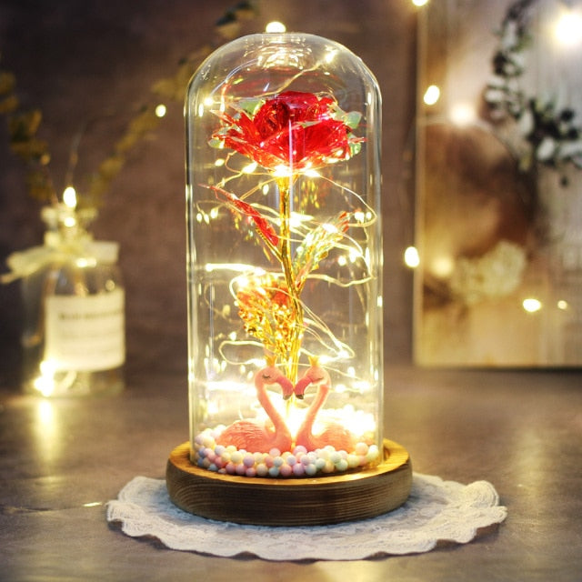 Artificial Eternal The Beast Beauty Rose Eternelle Flower In Glass Dome LED Christmas Mother's Birthday Valentines Day Gift
