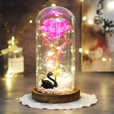Artificial Eternal The Beast Beauty Rose Eternelle Flower In Glass Dome LED Christmas Mother&#39;s Birthday Valentines Day Gift